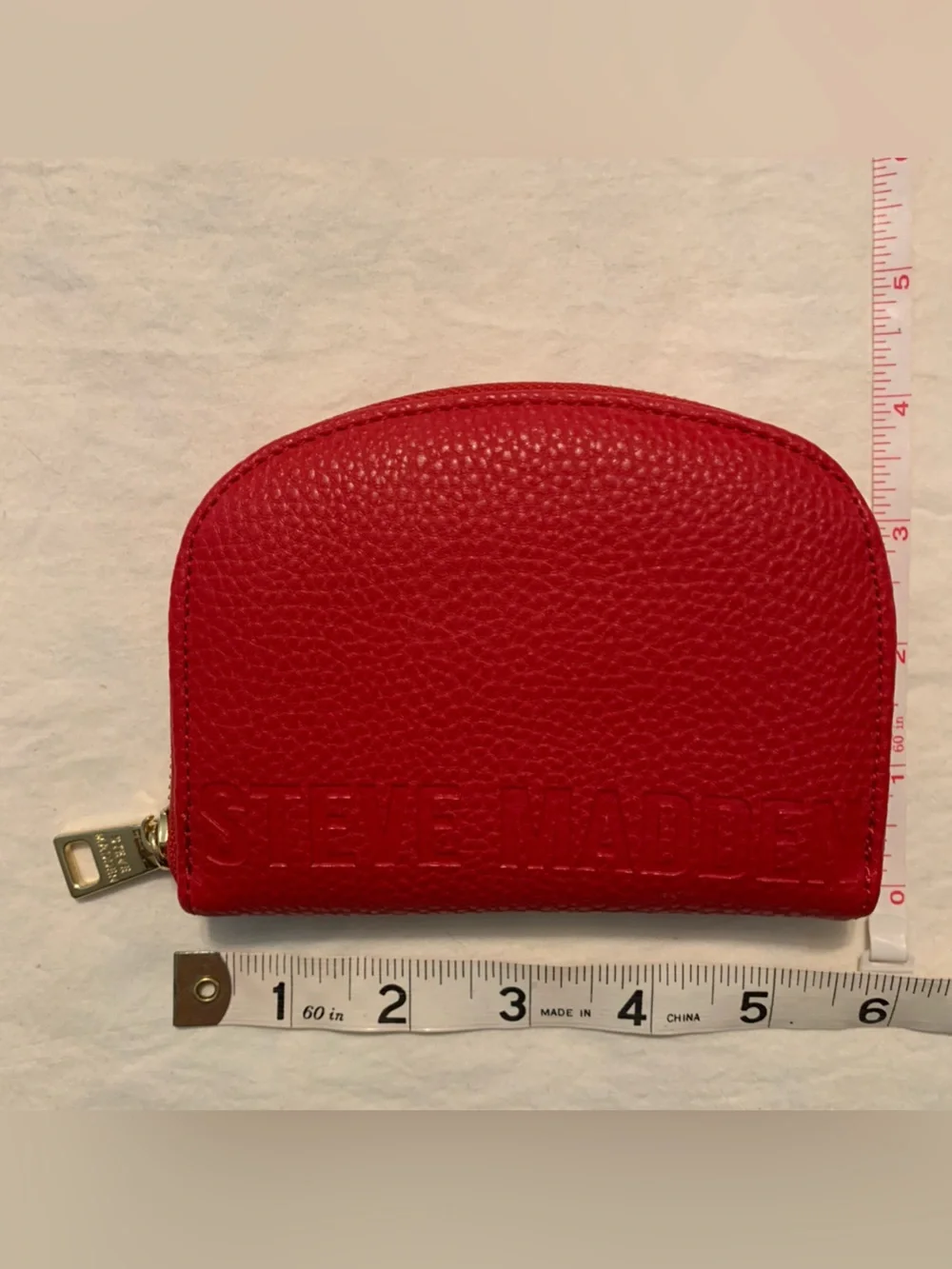 Steve Madden Red Pebbled Coin Wallet with Gold Hardware